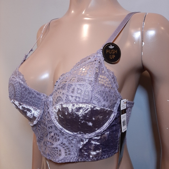 🆕️ FIFTH AVE Luxe Lingerie Lace Crushed Velvet Bustier Bra Underwire Push Up - Picture 3 of 12